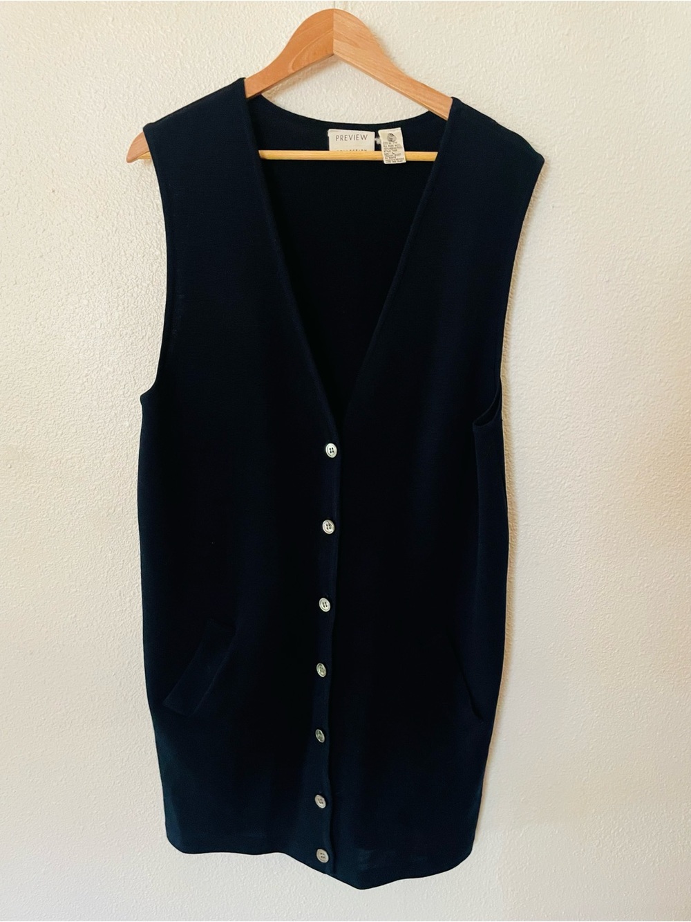Preview Collection Dark Blue Sleeveless Button Front Dress 100 Merino Wool Sz L